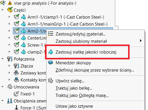 Mis siatek SOLIDWORKS Simulation 2020 