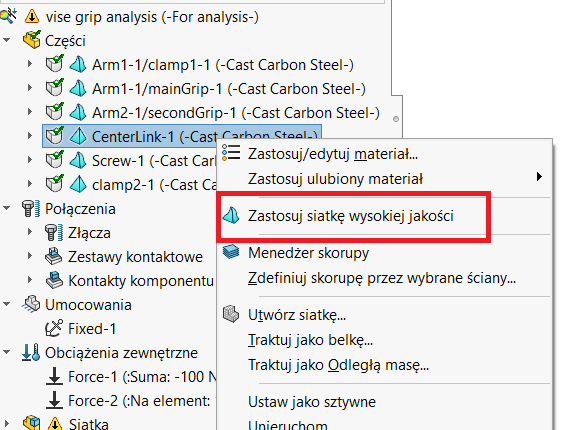 Mis siatek SOLIDWORKS Simulation 2020 