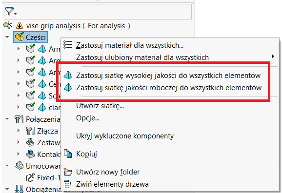 Mis siatek SOLIDWORKS Simulation 2020 