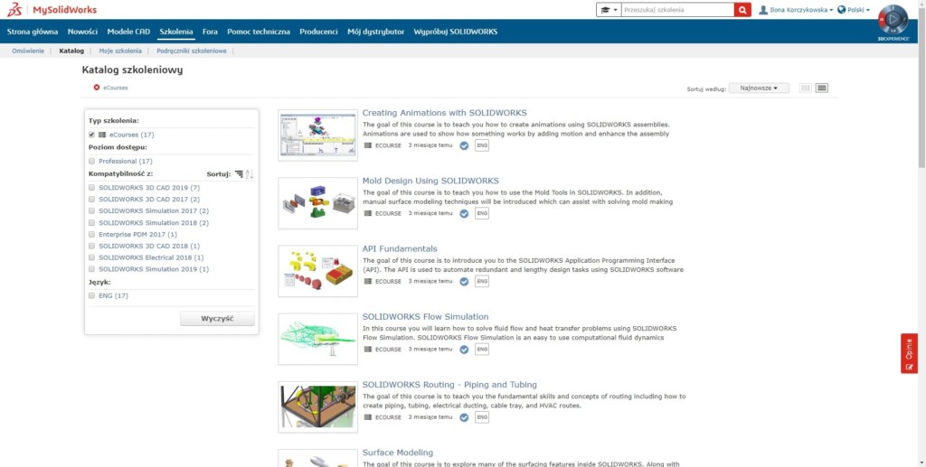 My.SolidWOrks Professional dostep do e-kursów Online SOLIDWORKS