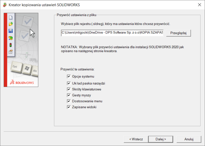Przenoszenie ustawień użytkowników pomiędzy instalacjami programów SOLIDWORKS i DraftSight – praca zdalna – DPS Software – blog DPSTODAY