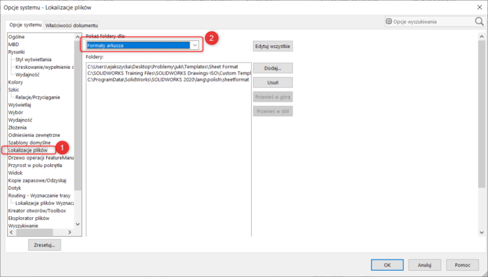 Format arkusza i format rysunku w SOLIDWORKS