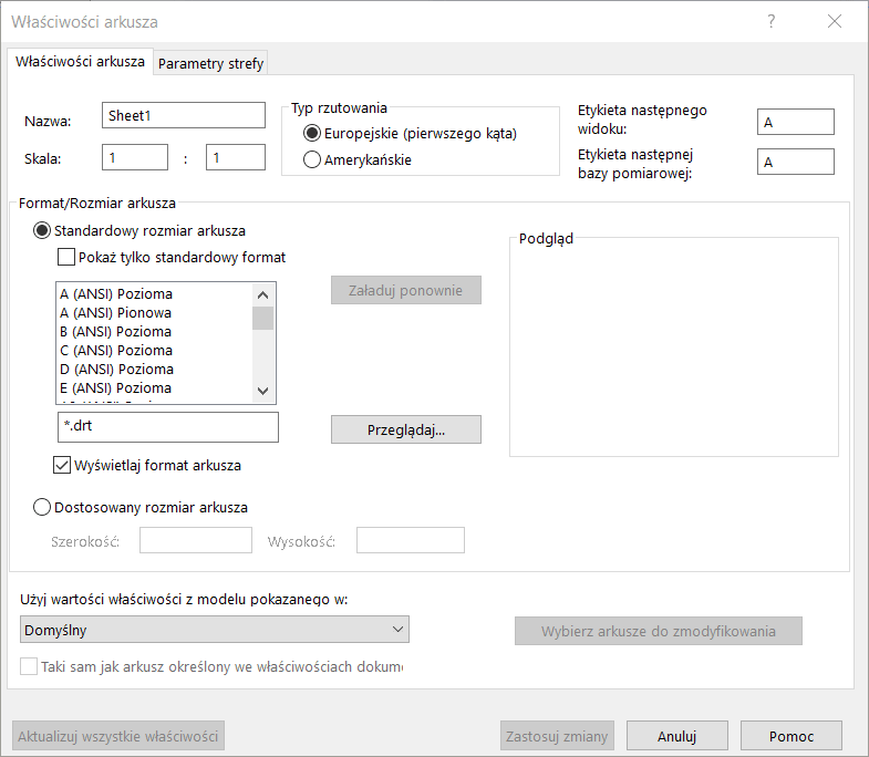 Format arkusza i format rysunku w SOLIDWORKS