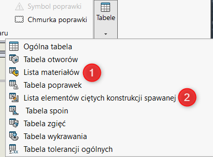 właściwość dostosowana tabela lista materiałów w SOLIDWORKS