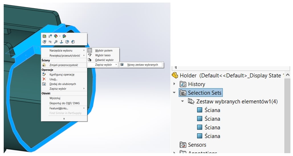 Jak stworzyć zestaw wybranych elementów ( SOLIDWORKSSelection Set) - DPSTODAY - DPS Software