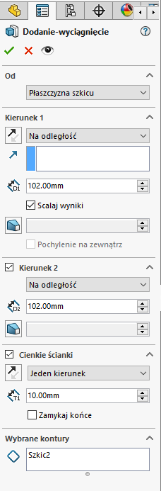 SOLIDWORKS - operacja wyciągnięcie wycięcia