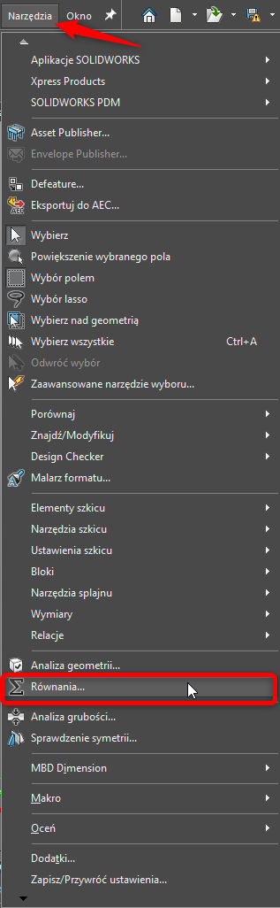 Błąd w składni równania w SOLIDWORKS
