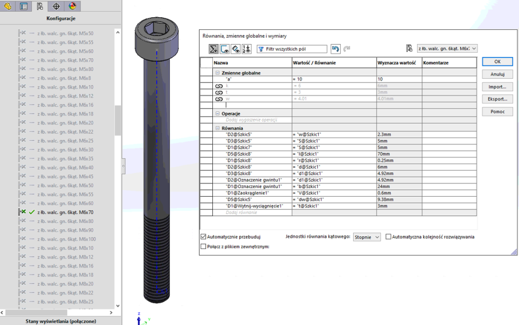 Błąd w składni równania w SOLIDWORKS
