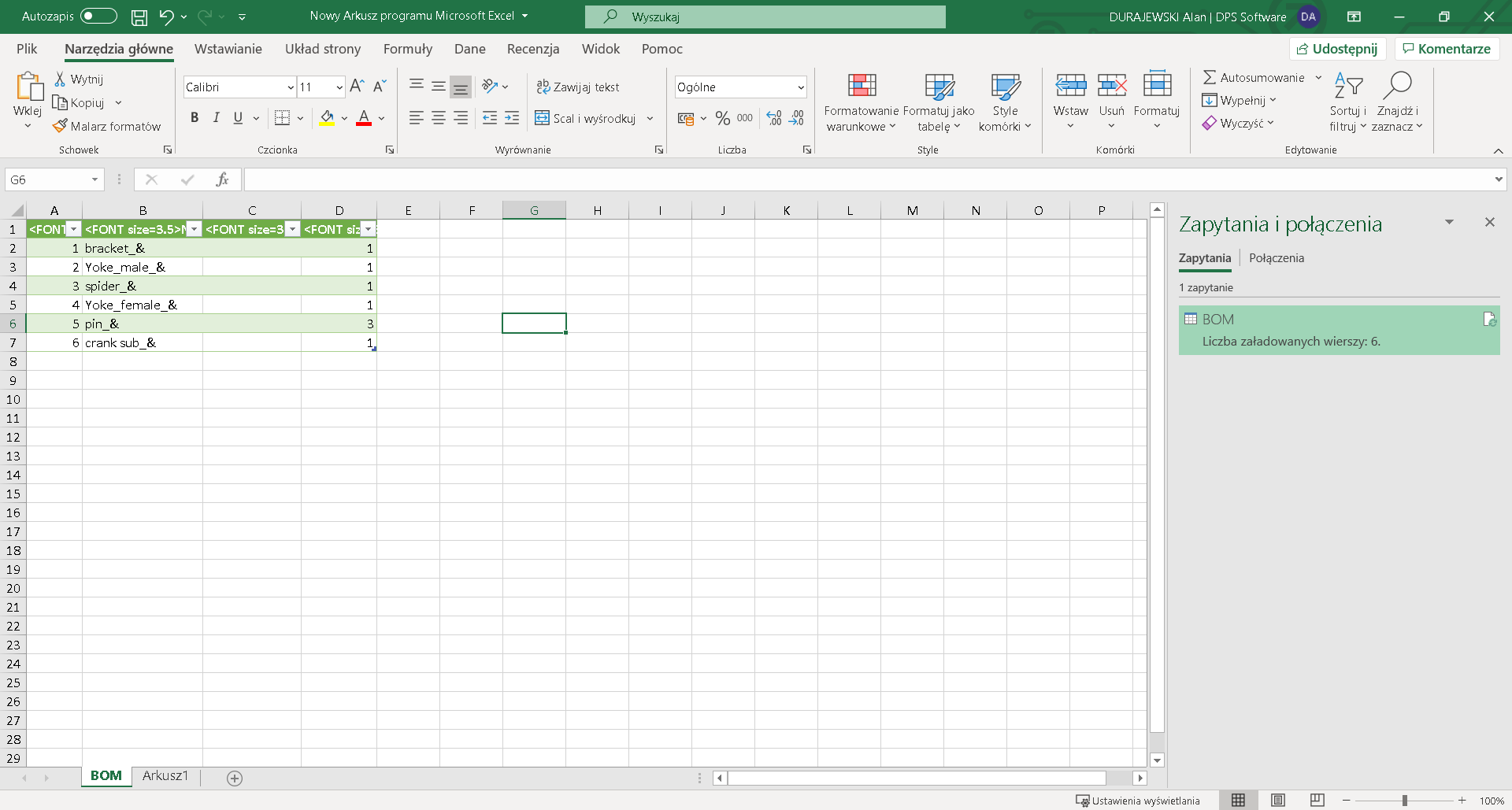 Po zaimportowaniu, wszystkie dane dopasowały się do formatu arkusza kalkulacyjnego
