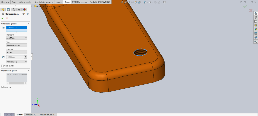 Jak przygotować opis gwintu na etapie modelowania w SOLIDWORKS