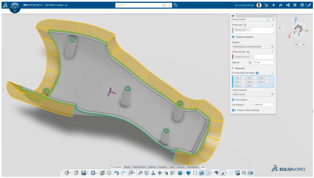 3DEXPERIENCE Wyklucz krawędzie z powierzchni podziału