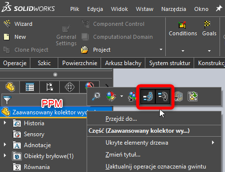 Jak przywrócić operacje zależne w SOLIDWORKS - wizualizacja dynamicznego odniesienia
