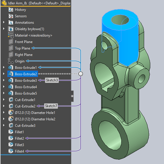Jak przywrócić operacje zależne w SOLIDWORKS - rodzic potomek operacji