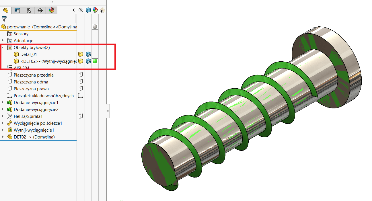 Porównanie obiektów w SOLIDWORKS