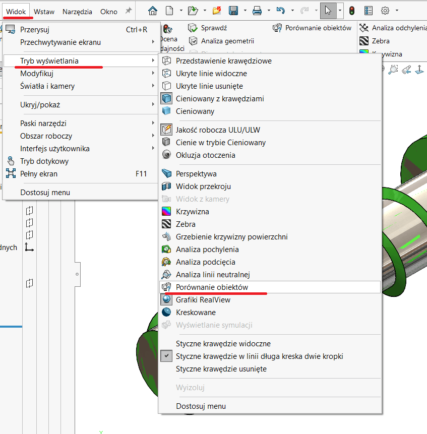 Gdzie znajdę narzędzie porównanie obiektów w SOLIDWORKS