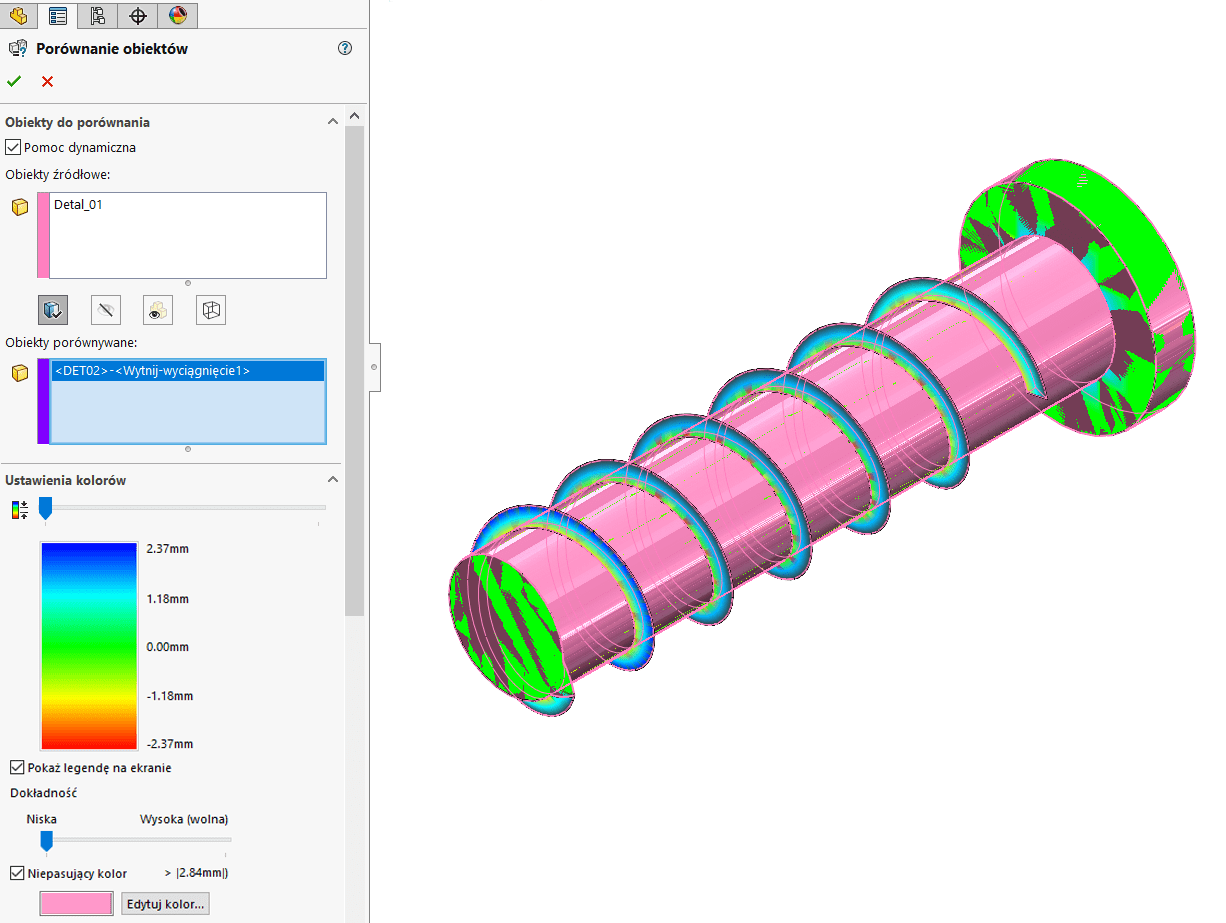 Widok Porównanie obiektów w SOLIDOWRKS