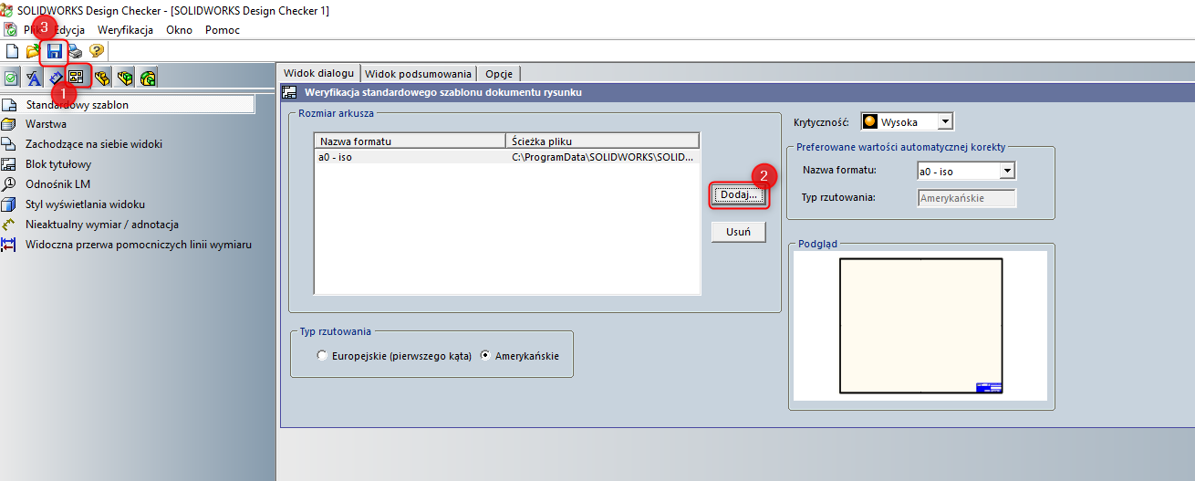 Podmiana formatki rysunkowej w SOLIDWORKS