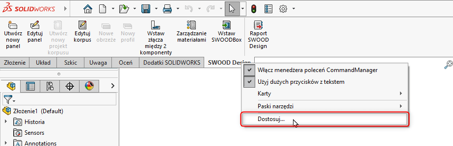 CommandManager SWOOD SOLIDWORKS - jak naprawić