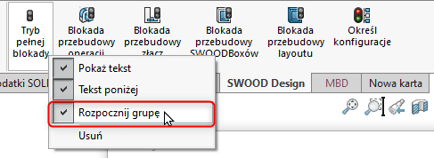 CommandManager SWOOD SOLIDWORKS - rozpocznij grupę
