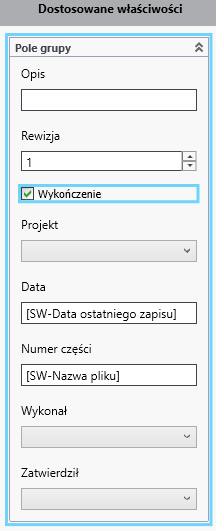 Manager zakładki właściwości pliku SOLIDWORKS 2021