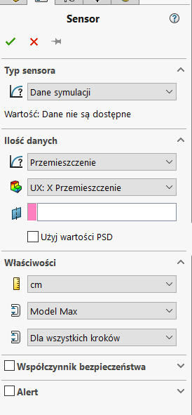 SOLIDWORKS Simulation - parametr śledzenie trendu