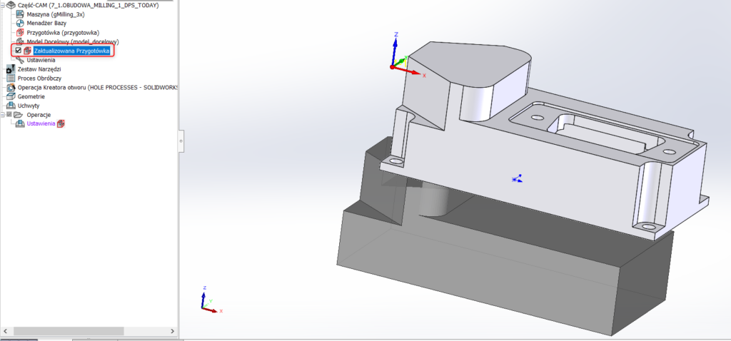 Nałożenie pliku przygotówki STL na model docelowy