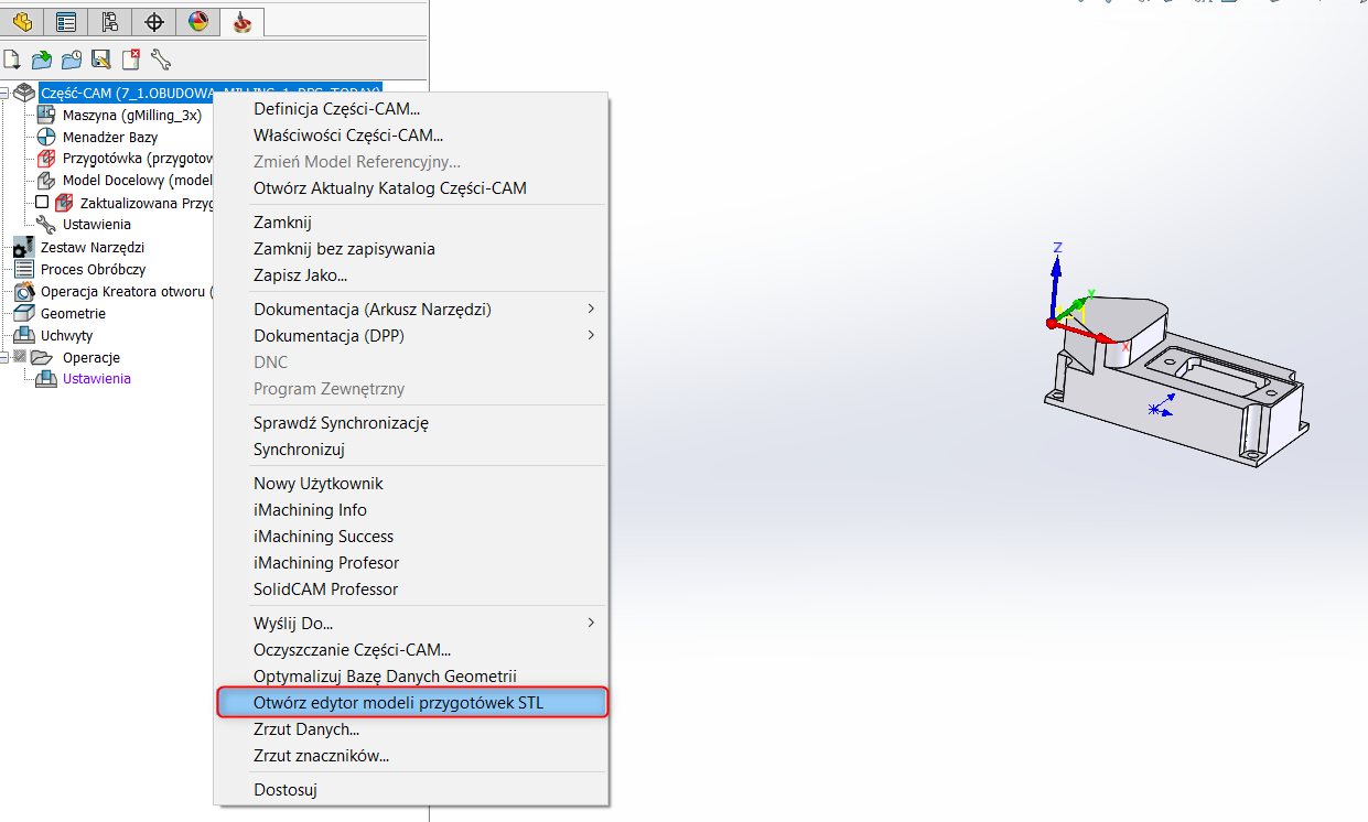 Edytor modeli przygotówki STL