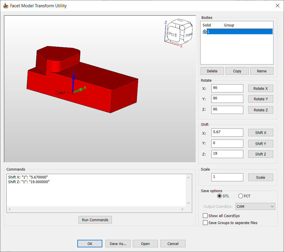 Wynik przesunięcia przygotówki względem układu