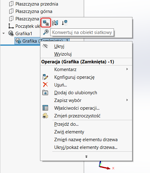 Konwertowanie na obiekt siatkowy - SolidCAM