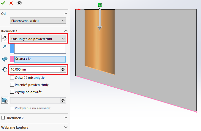 SOLIDWORKS - wyciągnięcie wycięcia - element źródłowy szyku liniowego