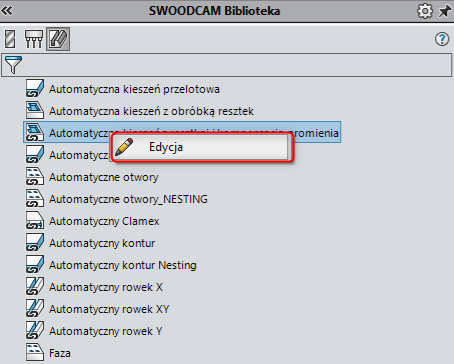 SWOOD CAM biblioteka - połączone obróbki