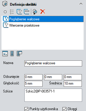 SWOOD - fazowanie i pogłębianie walcowe utworów w SWOODBox - definicja obróbki