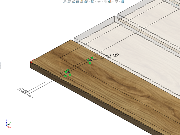 SWOOD - fazowanie i pogłębienie walcowe otworów w SWOODBOX - szkic