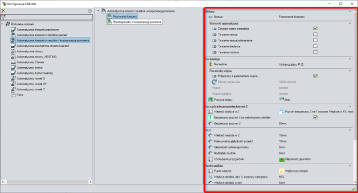 SWOOD - zmiana parametrów obróbki