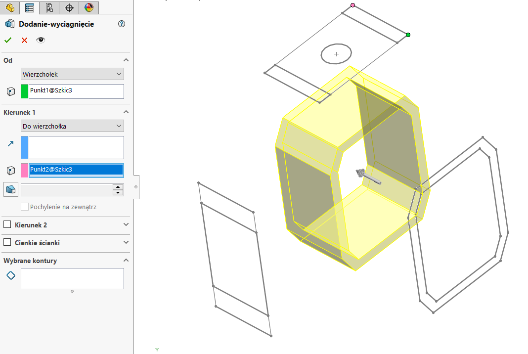 SOLIDWORKS - dodanie operacji do rzutu 2D