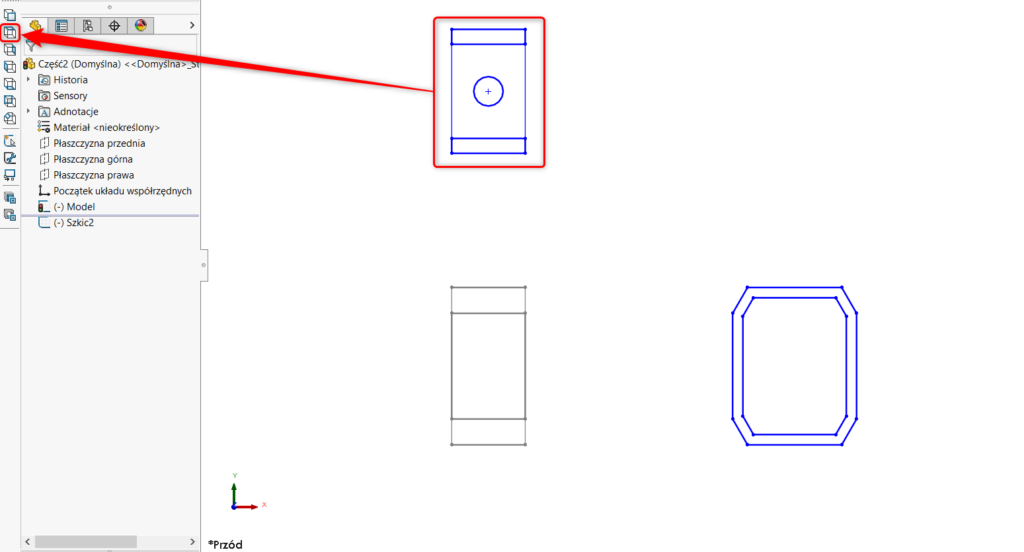 SOLIDWORKS - dodanie widoku przedniego do modelu 2D