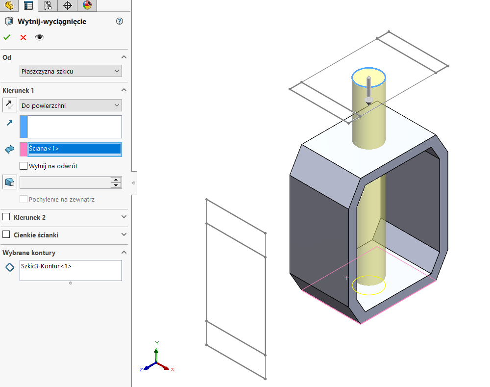 SOLIDWORKS - przelotowy otwór części