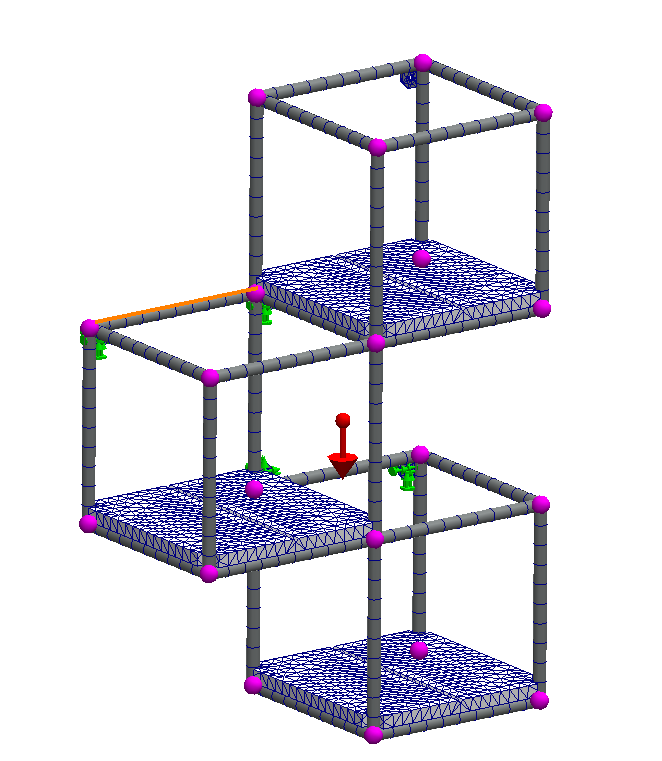 model obliczeniowy w pierwszym scenariuszu wraz z siatką belkowo bryłową