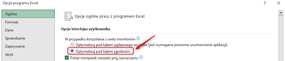 SOLIDWORKS, excel - optymalizuj pod względem zgodności