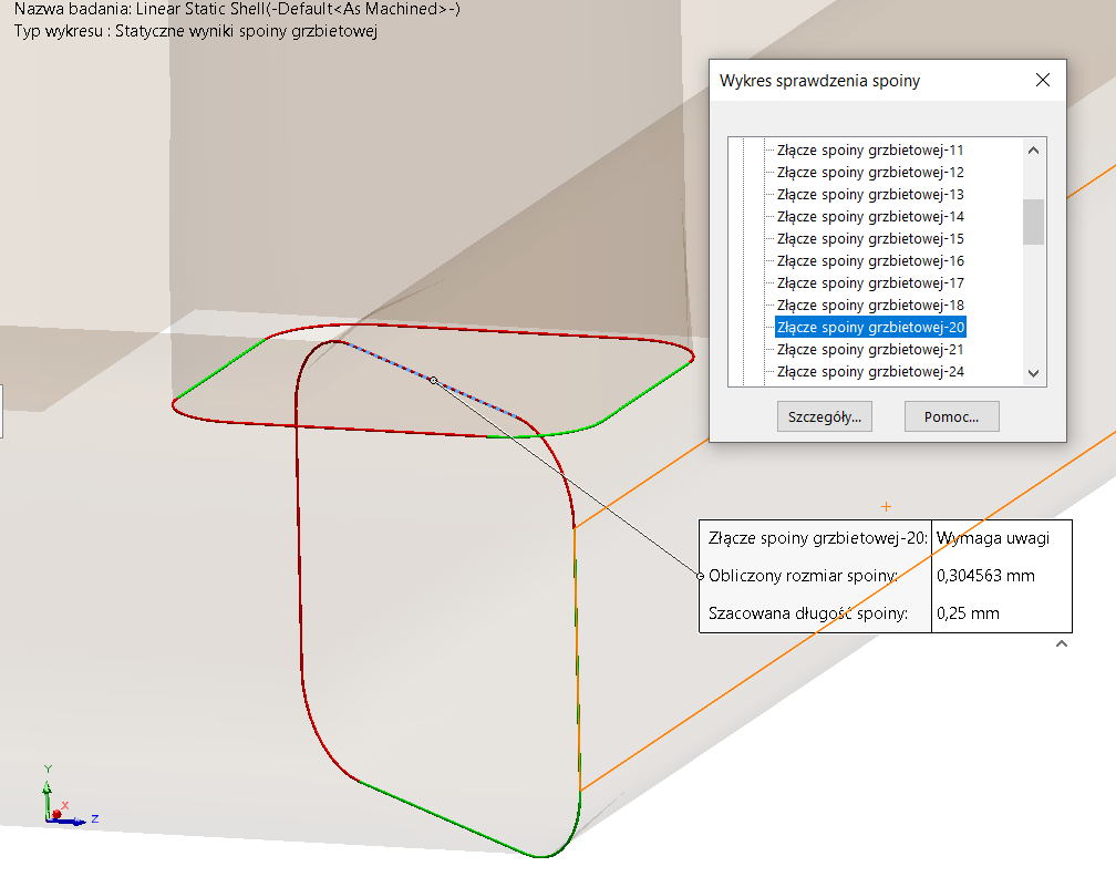 SOLIDWORKS Simulation - moduł umożliwiający weryfikację spoin