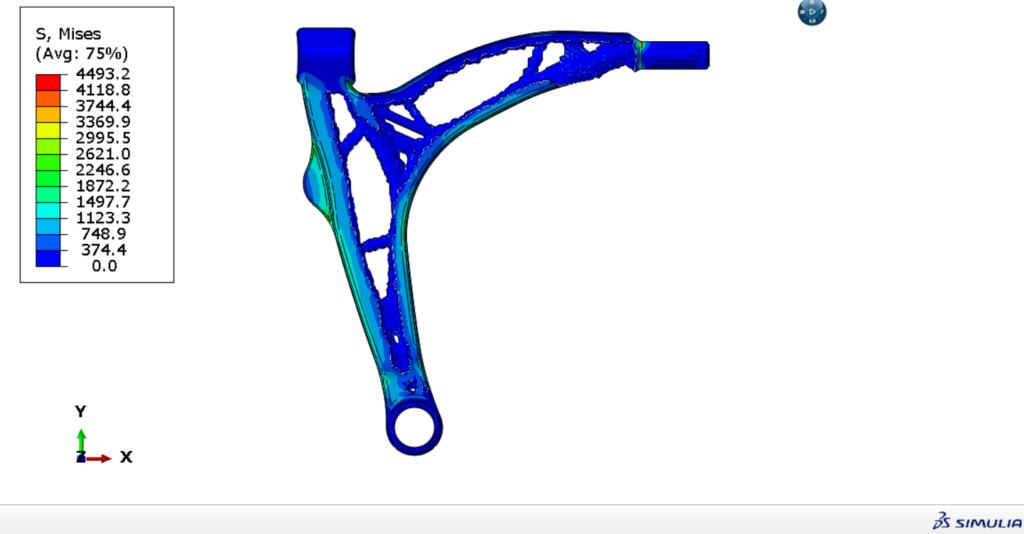 Abaqus - wyniki badań dla zoptymalizowanego obciążonego wahacza