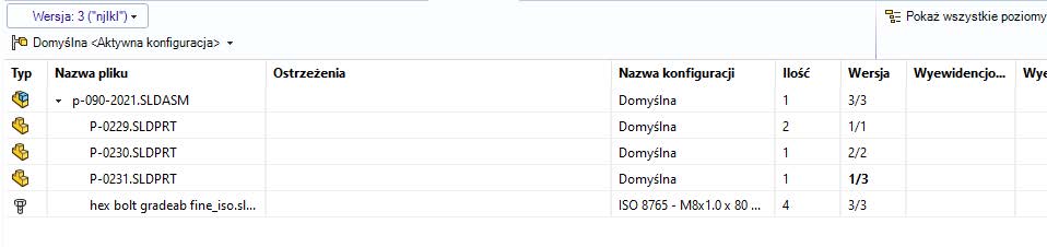 SOLIDWORKS PDM - aktualnie używana wersja pliku