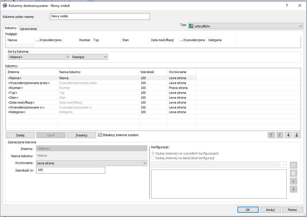 SOLIDWORKS PDM - edytowanie nowego widoku kolumn