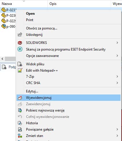 SOLIDWORKS PDM - ewidencja elementu