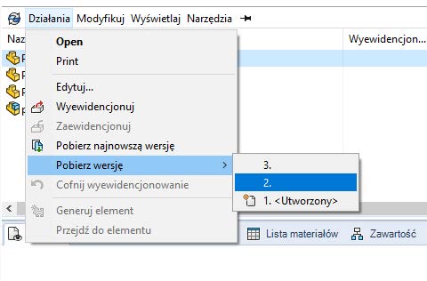 SOLIDWORKS PDM - funkcja pobierz wersje