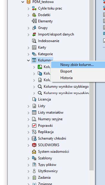 SOLIDWORKS PDM - nowy zbiór kolumn
