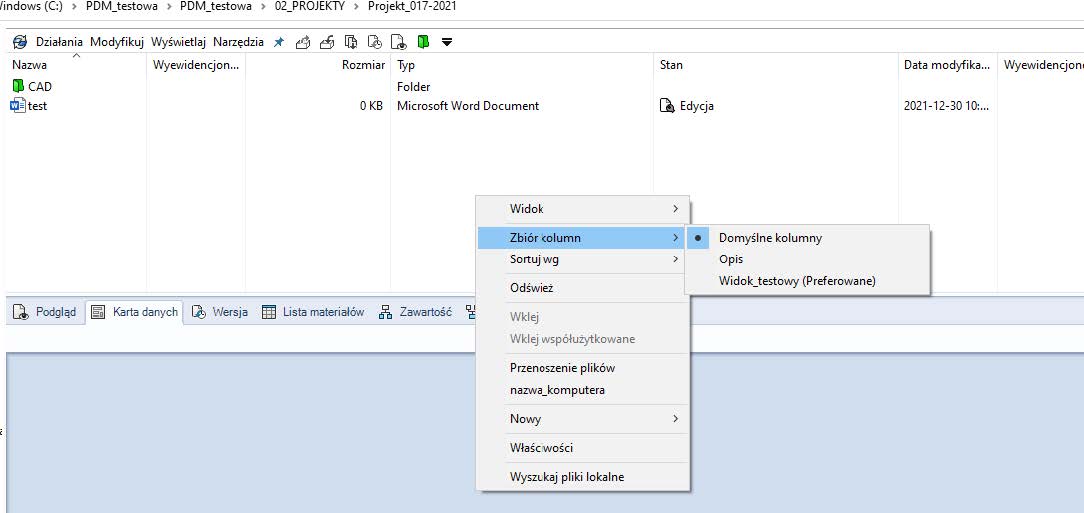SOLIDWORKS PDM - wybór odpowiedniego widoku