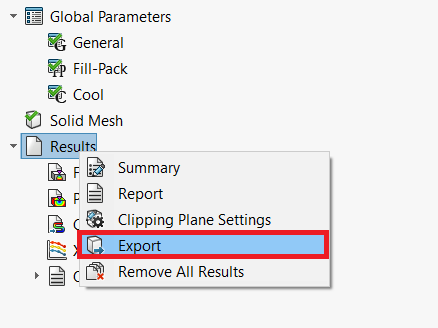 SOLIDWORKS Plastics Simulation - zakładka eksportu