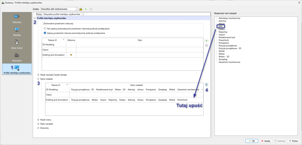Profile interfejsu karty