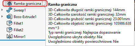 Informacje o wymiarach gabarytowych ramki